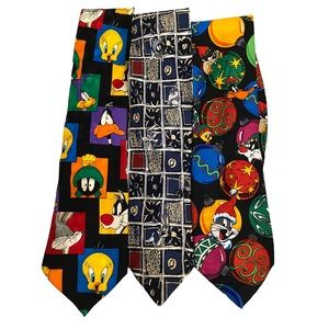 Vintage 90s Looney Tunes Mania Warner Bros Novelty Christmas Ties Lot Bundle